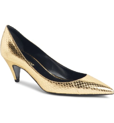 Saint Laurent Charlotte Kitten-heel Snakeskin Pumps In Gold