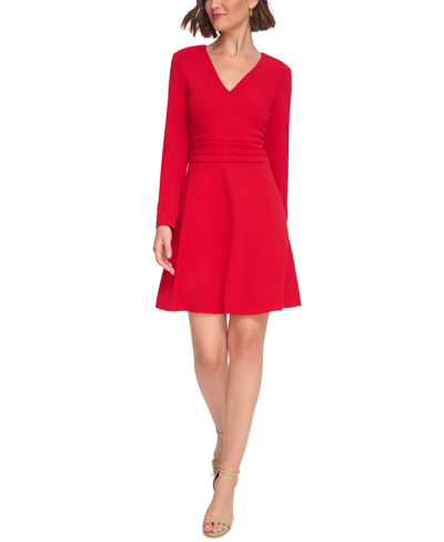 Tommy Hilfiger Women's Pleated-waist Exposed-zip Dress In Deep Scarlet