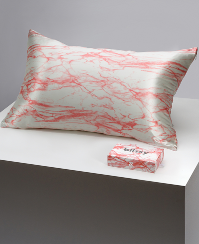 Blissy 22-momme Silk Pillowcase, Standard In Rose White Marble
