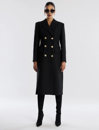 Bcbgmaxazria Classic Double-breasted Fit-and-flare Coat In Black