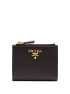 Prada Compact Bi-fold Saffiano Leather Wallet In Black