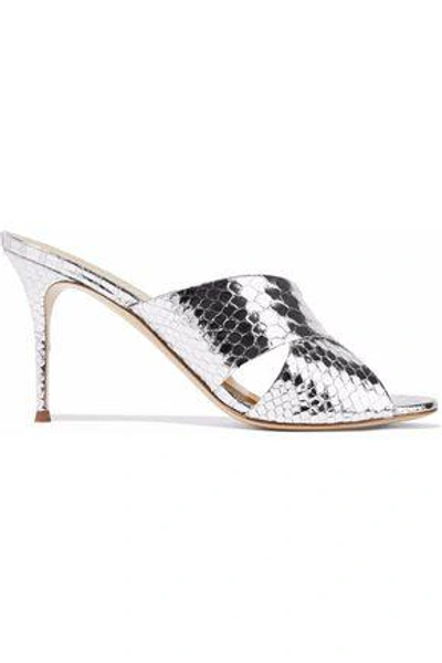 Giuseppe Zanotti Woman Metallic Snake-effect Leather Mules Silver