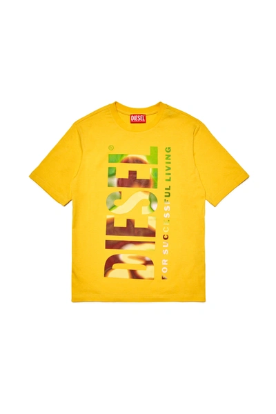 Diesel Kids' Crew-neck Jersey T-shirt With Multicolored Graphics In Yellow