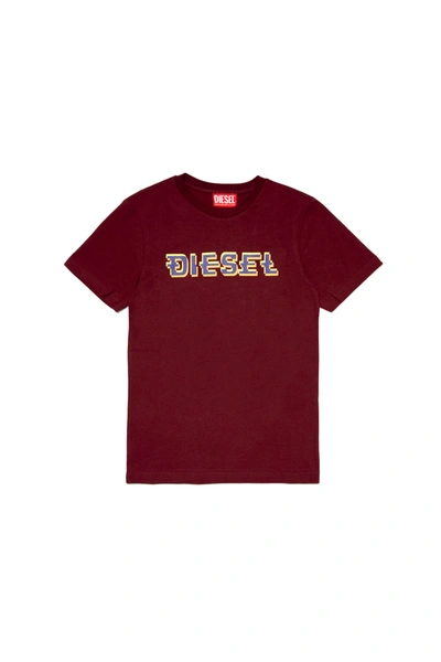 Diesel Kids' Crew-neck Jersey T-shirt With Three-dimensional Logo In Red