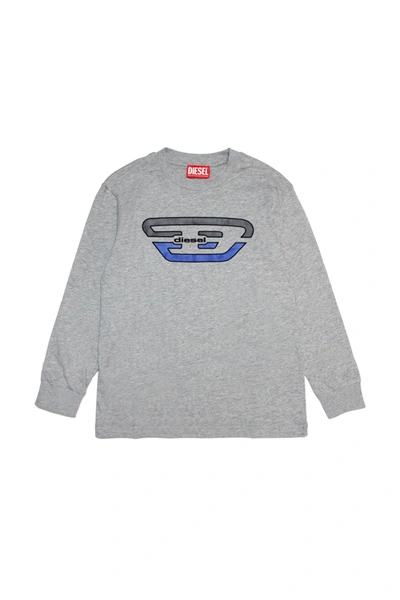 Diesel Kids' Jersey T-shirt With Flocked Profile Graphics In Grey