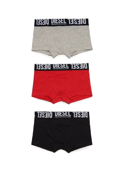 Diesel Kids' Set Of 3 Pairs Of Boxer Shorts In Various Colors In Stretch Jersey With Logoed Elastic In Black