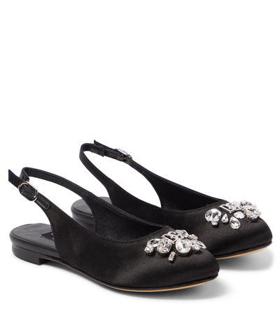 Dolce & Gabbana Kids' Crystal-embellished Slingback Ballerina Shoes In Black