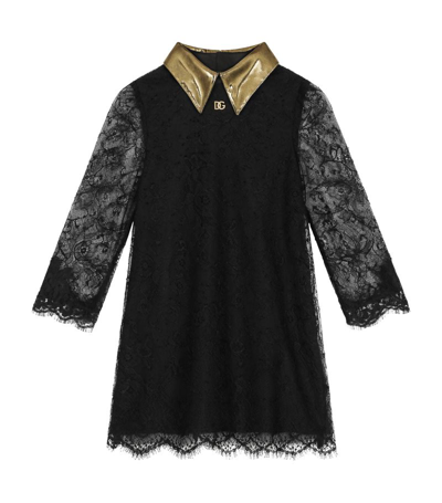 Dolce & Gabbana Kids' Long-sleeve Lace Dress In Black