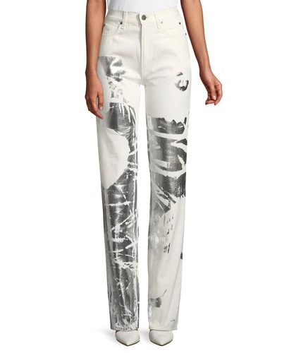 Calvin Klein 205w39nyc Five-pocket Straight-leg Jeans W/ Andy Warhol Flower In White/silver