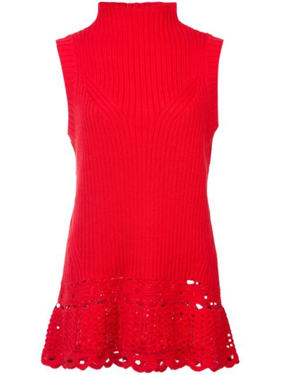 Derek Lam 10 Crosby Scalloped Crochet Shell Top In Red