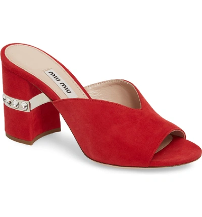 Miu Miu 85mm Block-heel Suede Slide Sandal In Red