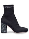 Miu Miu Stretch-knit Ankle Boots In Black,silver