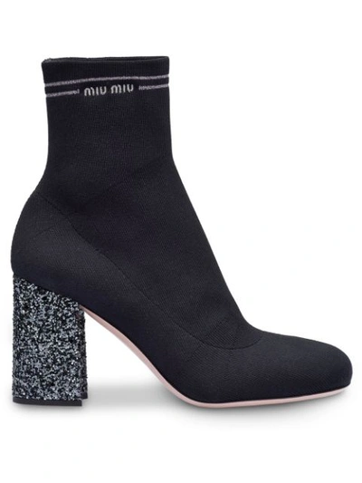 Miu Miu Stretch-knit Ankle Boots In Black