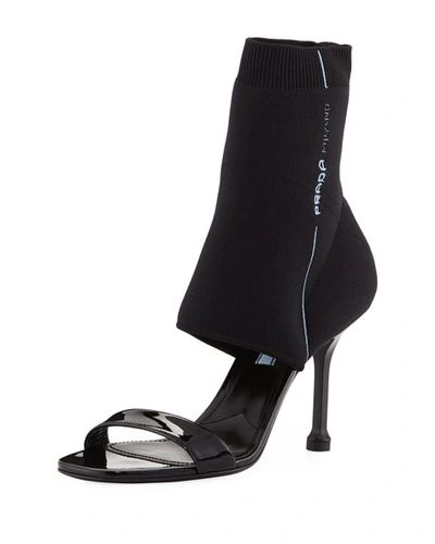 Prada Knit And Patent High Sandal In Nero