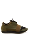 Balenciaga Mens Green Striped Race Runners Leather Sneakers In Black Green