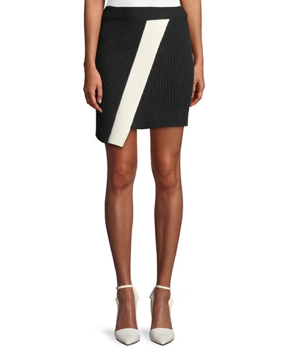 Calvin Klein 205w39nyc Ribbed Asymmetric Hem Mini Skirt In White/black