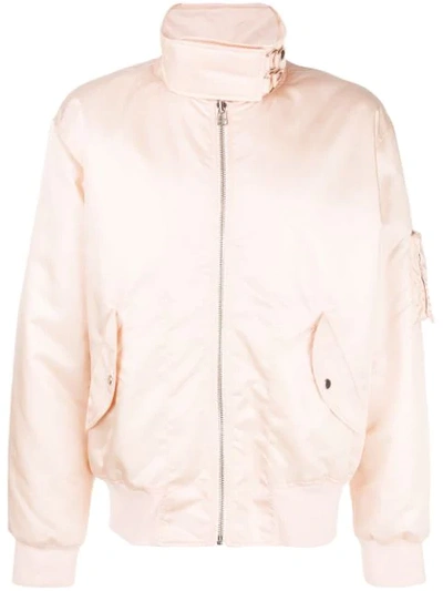 Helmut Lang Men's Panel-neck Satin Bomber Jacket In Pink