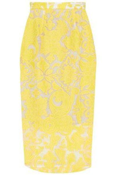 Roland Mouret Woman Norley Crepe-paneled Fil Coupé Cotton And Silk-blend Skirt Yellow