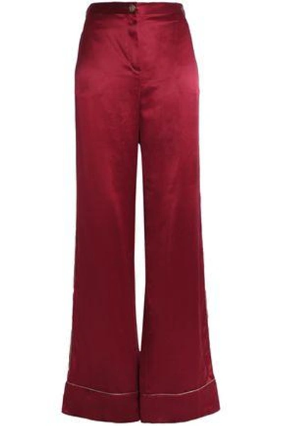 Roberto Cavalli Woman Lamé-trimmed Silk-satin Wide-leg Pants Claret