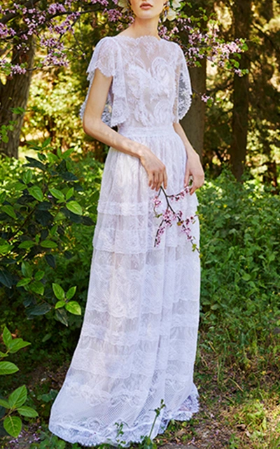 Costarellos Bridal Neoromantic Chantilly Lace Dress In White