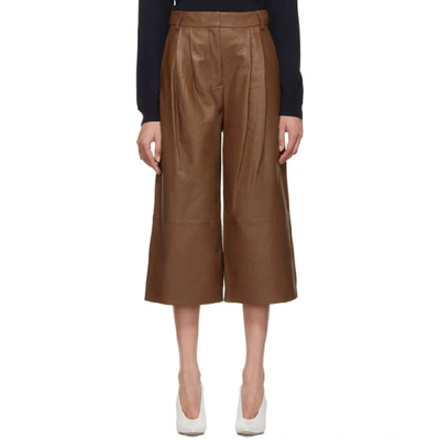 Tibi Stella Leather Cropped Trousers In Brown