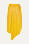 Tibi Tissue Asymmetric Leather Midi Skirt In Yellow