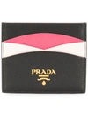 Prada Color-blocked Textured-leather Cardholder In Black