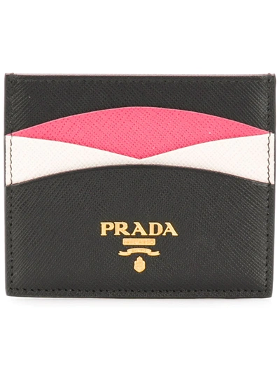 Prada Colour-blocked Textured-leather Cardholder In Black