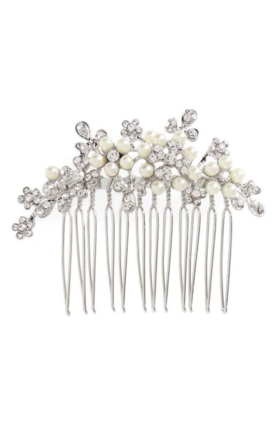 L Erickson Elle Crystal & Imitation Pearl Hair Comb In Crystal/ Pearl/ Silver
