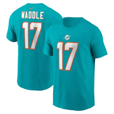 Nike Men's  Jaylen Waddle Aqua Miami Dolphins Player Name And Number T-shirt