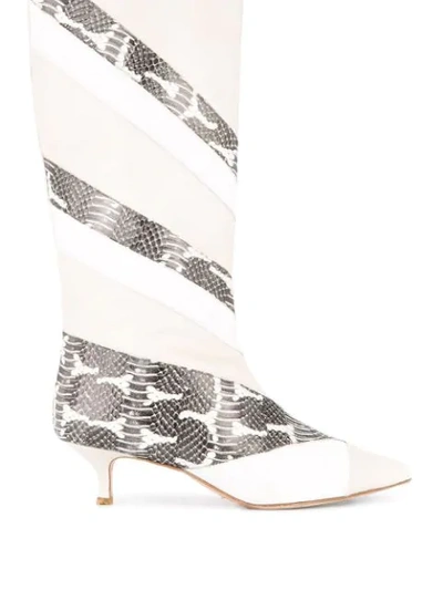 Tibi Hart Paneled Snake-effect Leather Boots In Bright White Multi