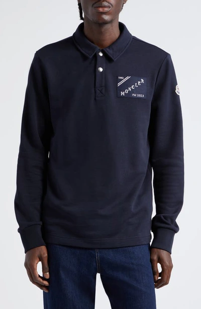 Moncler Polo Collar Sweatshirt In Navy