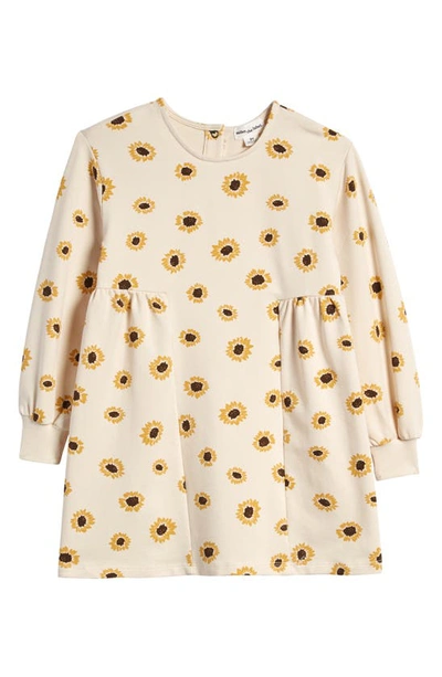 Miles The Label Kids' Sunflower Print Long Sleeve Stretch Organic Cotton Dress In Multi