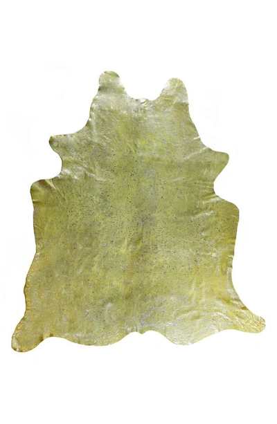 Natural Genuine Cowhide Rug In Lime Silver