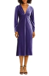 Maggy London Twist Long Sleeve Velvet Midi Dress In Purple