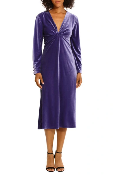 Maggy London Twist Long Sleeve Velvet Midi Dress In Purple