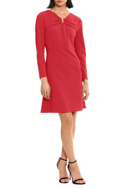 Donna Morgan For Maggy U-hardware Long Sleeve Fit & Flare Dress In Barbados Cherry