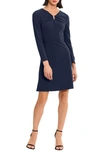 Donna Morgan For Maggy U-hardware Long Sleeve Fit & Flare Dress In Twilight Navy