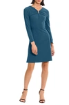 Donna Morgan For Maggy U-hardware Long Sleeve Fit & Flare Dress In Deep Lagoon