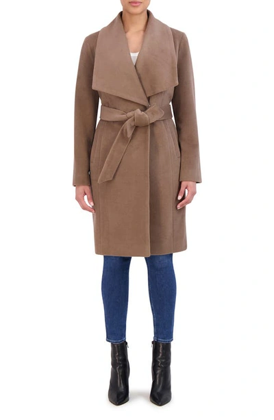 Cole Haan Signature Double Face Belted Wool Blend Coat In Dove