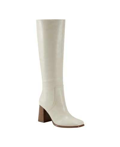 Marc Fisher Women's Gabey Wide Calf Almond Toe Block Heel Dress Boots In Ivory Leather