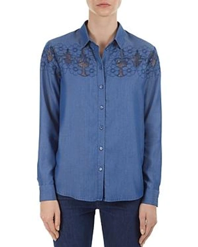 Gerard Darel Camelia Openwork Button-down Shirt In Blue