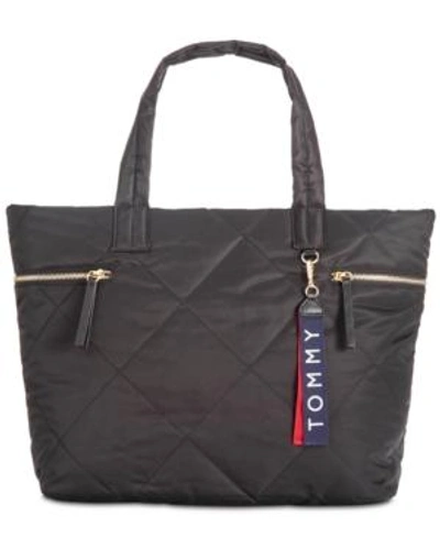 Tommy Hilfiger Kensington Quilted Nylon Tote In Black/gold
