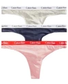 Calvin Klein Carousel Cotton Thong 3-pack Qd3587 In Grey Heather