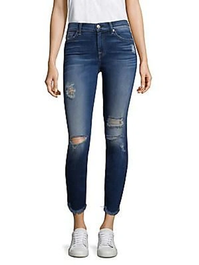 7 For All Mankind Ankle Skinny Ripped Raw Hem Jeans In Liberty