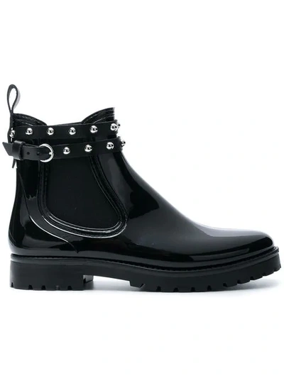 Red Valentino Metal Dot Shiny-pvc Rain Ankle Boots In Black