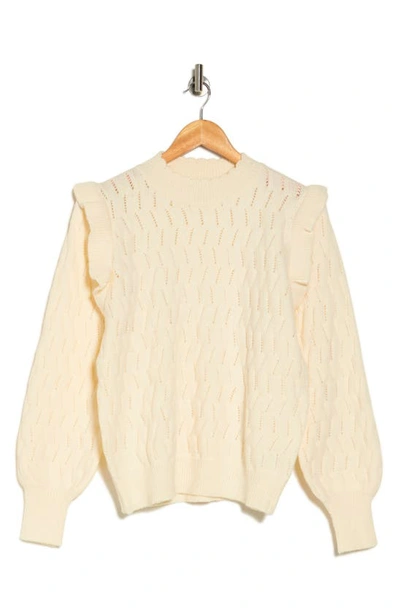Frnch Valeria Ruffle Shoulder Pointelle Sweater In Cream