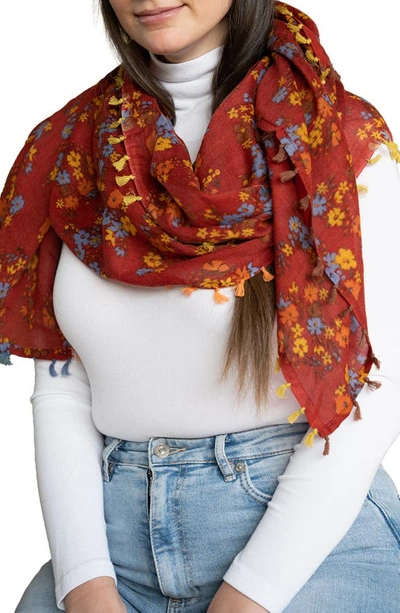 Saachi Floral Wool Scarf In Red
