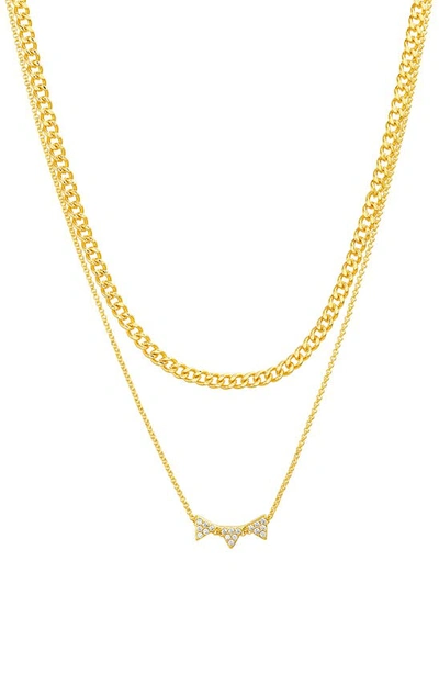 Nes Jewelry Crystal & Mixed Link Layered Necklace In Gold