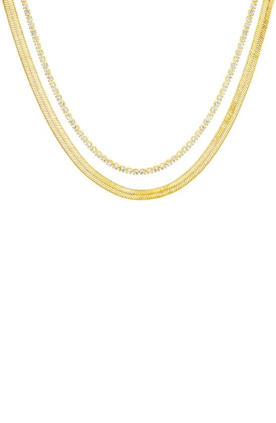Nes Jewelry Crystal & Herringbone Link Layered Necklace In Gray